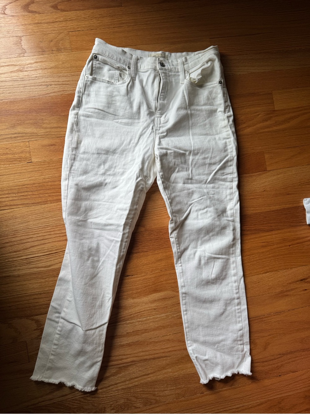 Madewell White Straight Leg Cropped Jeans